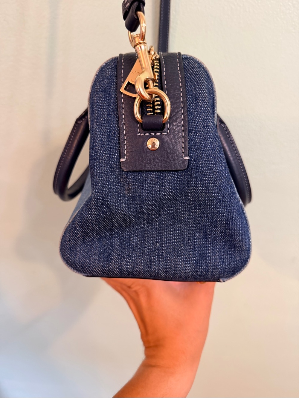 Coach Blue Denim Satchel with Navy Leather Trim and Gold Hardware - Picture 13 of 14